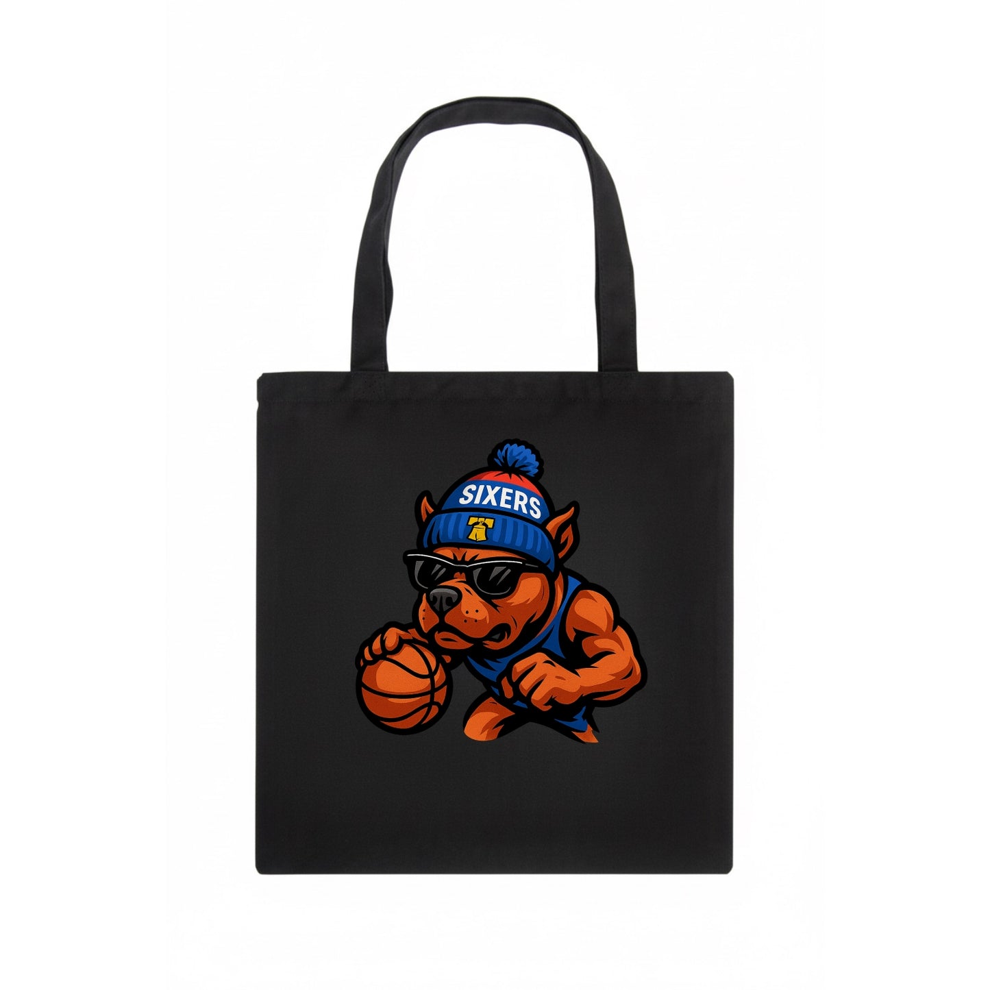 Philly Pitbull wearing Sixers beanie with Liberty Bell and wayfarer sunglasses - Tote Bag - dark