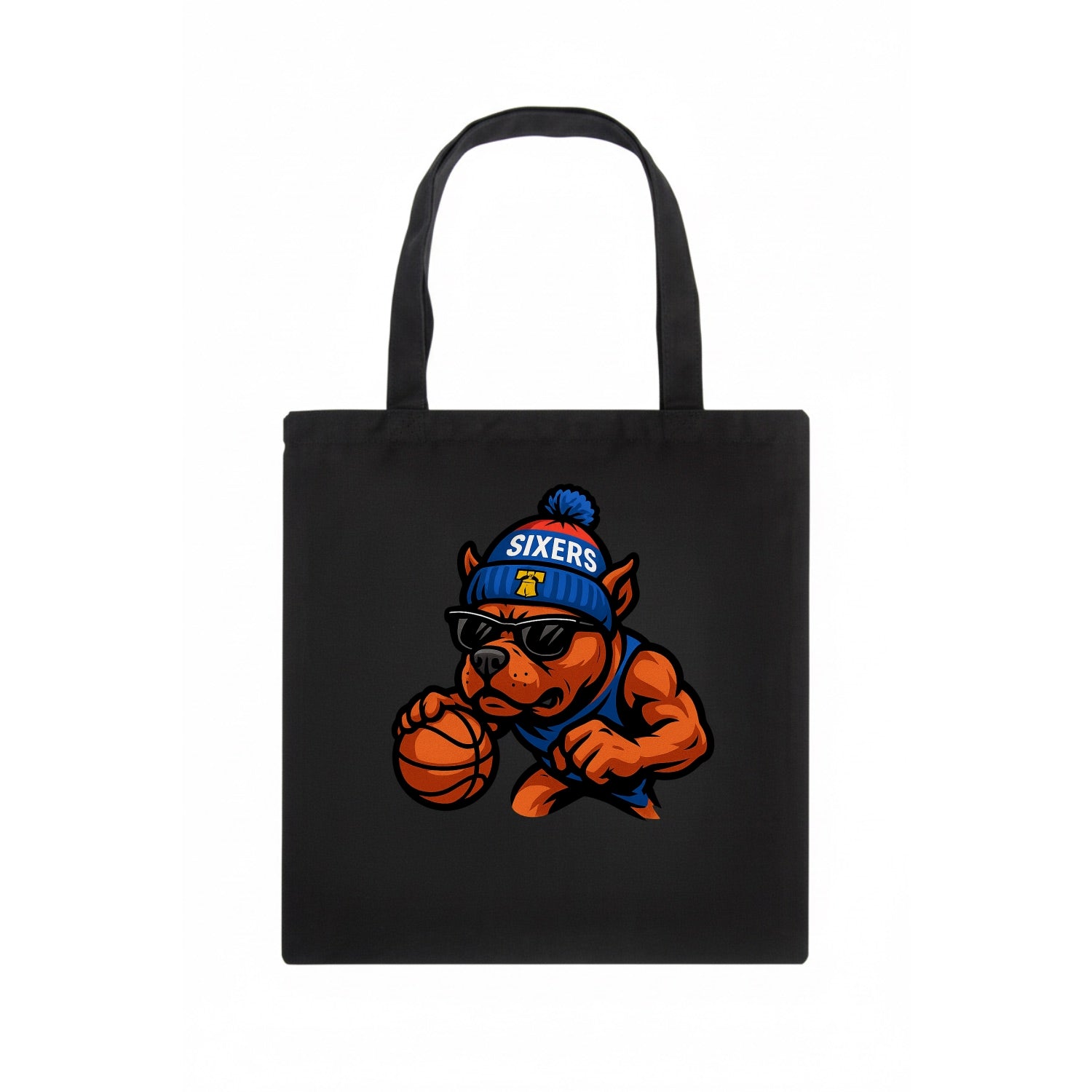Philly Pitbull wearing Sixers beanie with Liberty Bell and wayfarer sunglasses - Tote Bag - dark