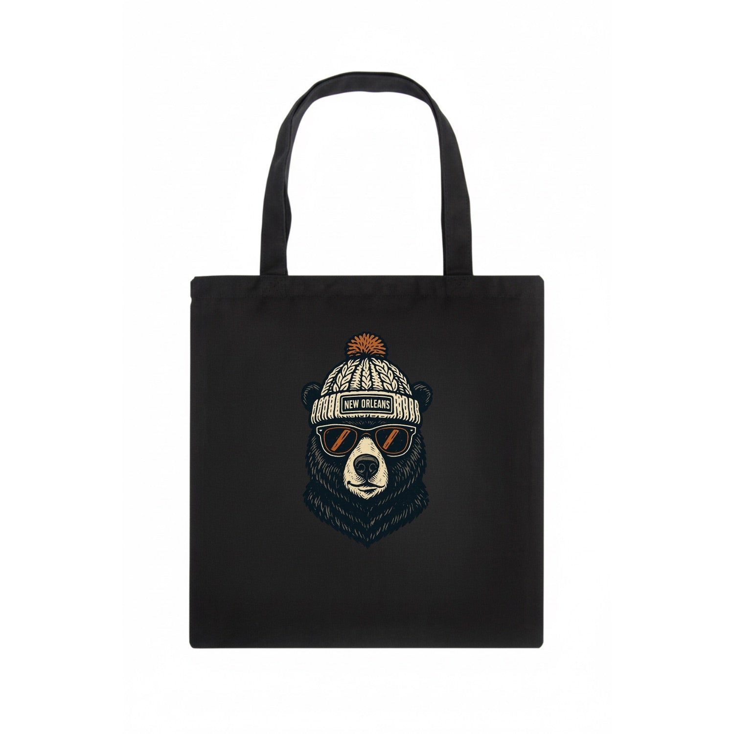 Louisiana Black Bear wearing New Orleans beanie with pom pom and wayfarer sunglasses - Tote Bag - dark