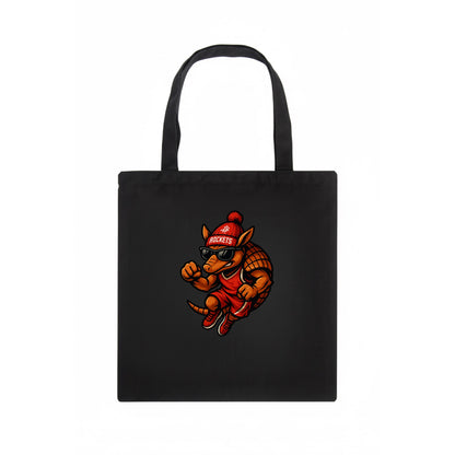 Houston Armadillo wearing Rockets red and silver beanie with rocket ship and wayfarer - Tote Bag - dark