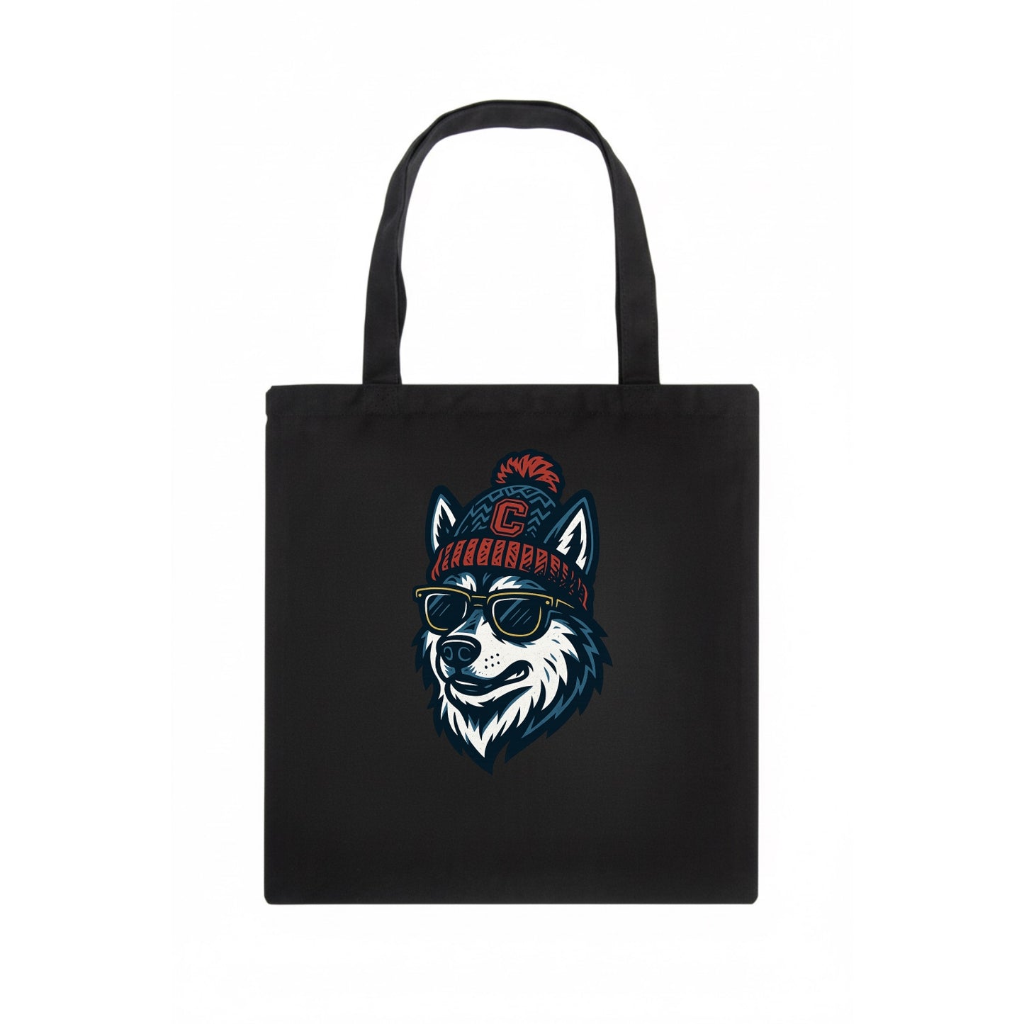 Storrs Husky wearing UConn beanie with C patch - Tote Bag - dark