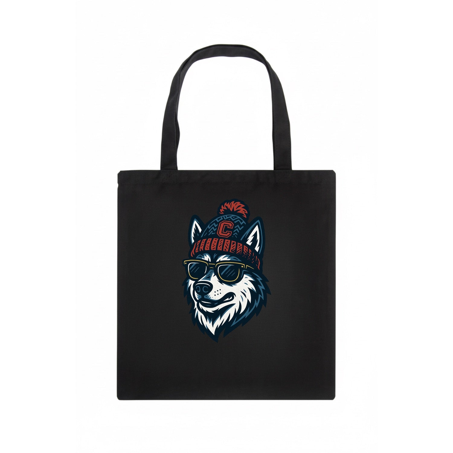 Storrs Husky wearing UConn beanie with C patch - Tote Bag - dark