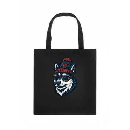 Storrs Husky wearing UConn beanie with C patch - Tote Bag - dark