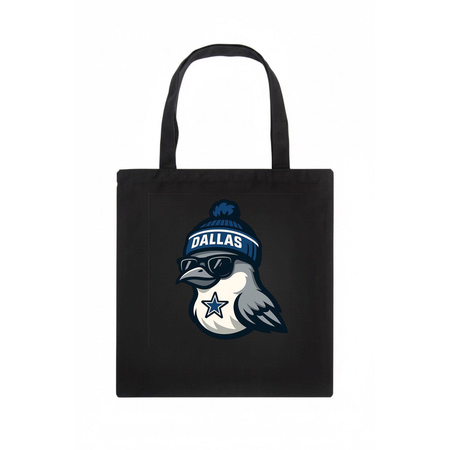 Dallas Mockingbird wearing Cowboys beanie with sheriff star and wayfarer sunglasses - Tote Bag - dark