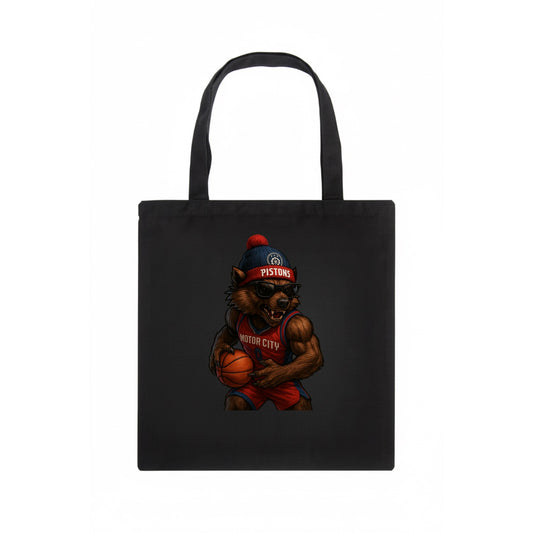 Motor City Wolverine wearing Pistons beanie with gear patch and wayfarer sunglasses - Tote Bag - dark