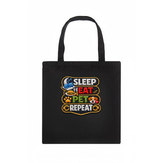 SLEEP EAT PET REPEAT - daily routine icons in multicolor , pet life - Tote Bag - dark