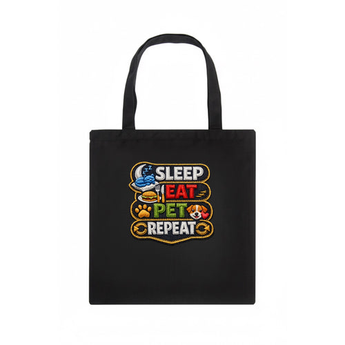 SLEEP EAT PET REPEAT - daily routine icons in multicolor , pet life - Tote Bag