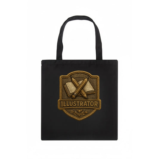 Pencils and sketchbook - illustrator badge - Tote Bag - dark