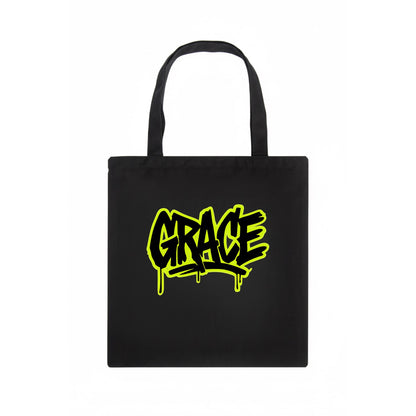 Bold typography design - "GRACE" - elegance under pressure, divine favor - Tote Bag - dark