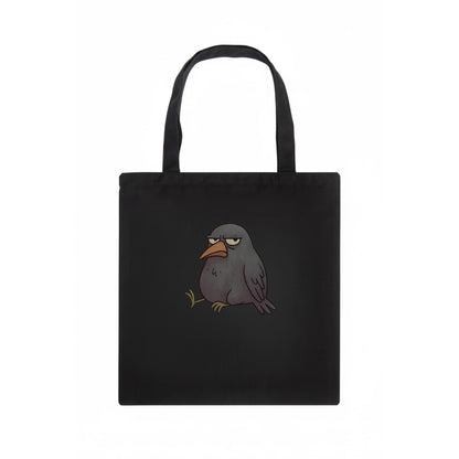 THE CROW JUDGES SILENTLY | Black crow with disapproving look - Tote Bag - dark