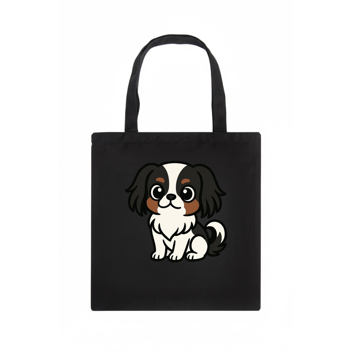 Japanese Chin - Black and white sitting pose - Tote Bag - dark