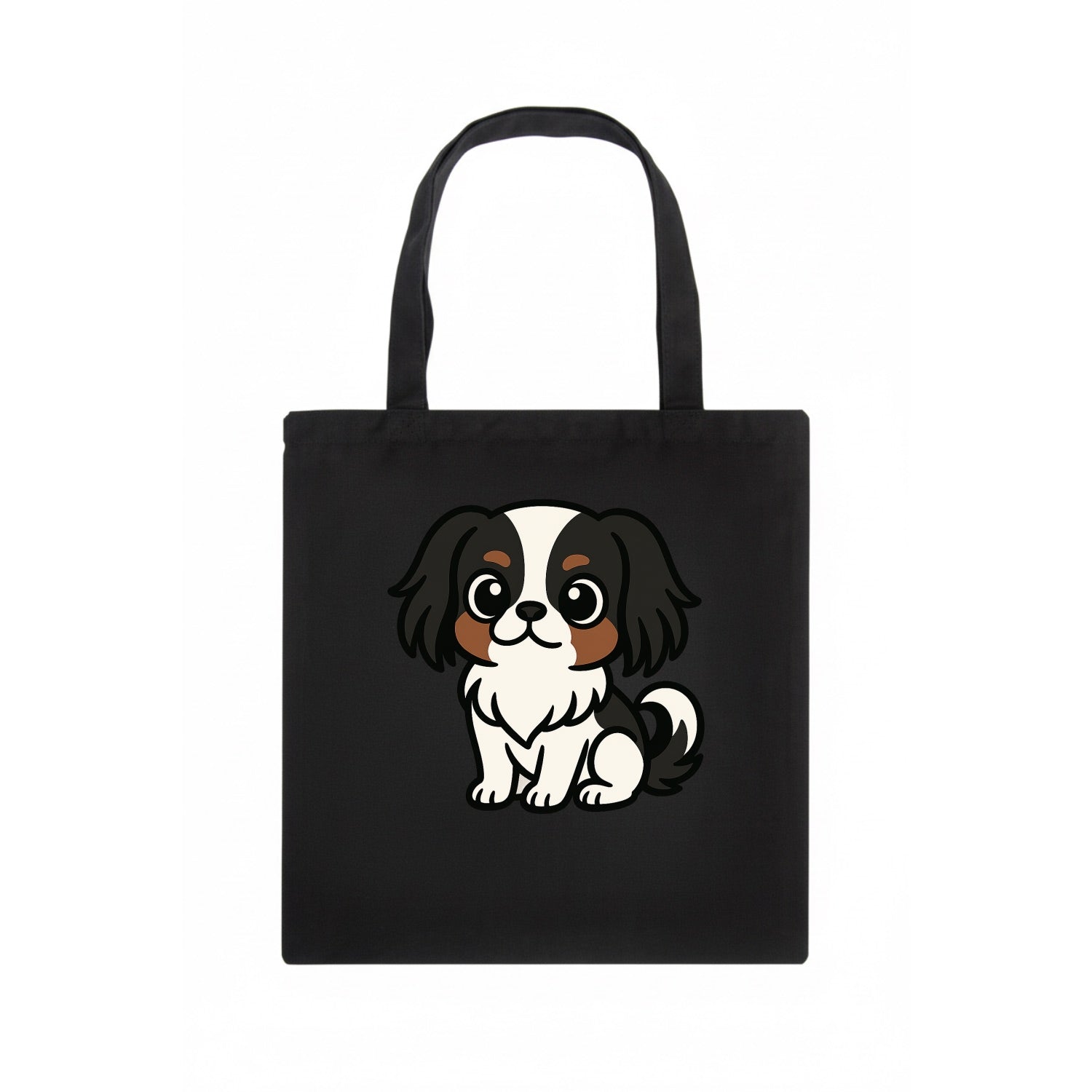 Japanese Chin - Black and white sitting pose - Tote Bag - dark