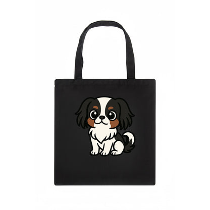 Japanese Chin - Black and white sitting pose - Tote Bag - dark