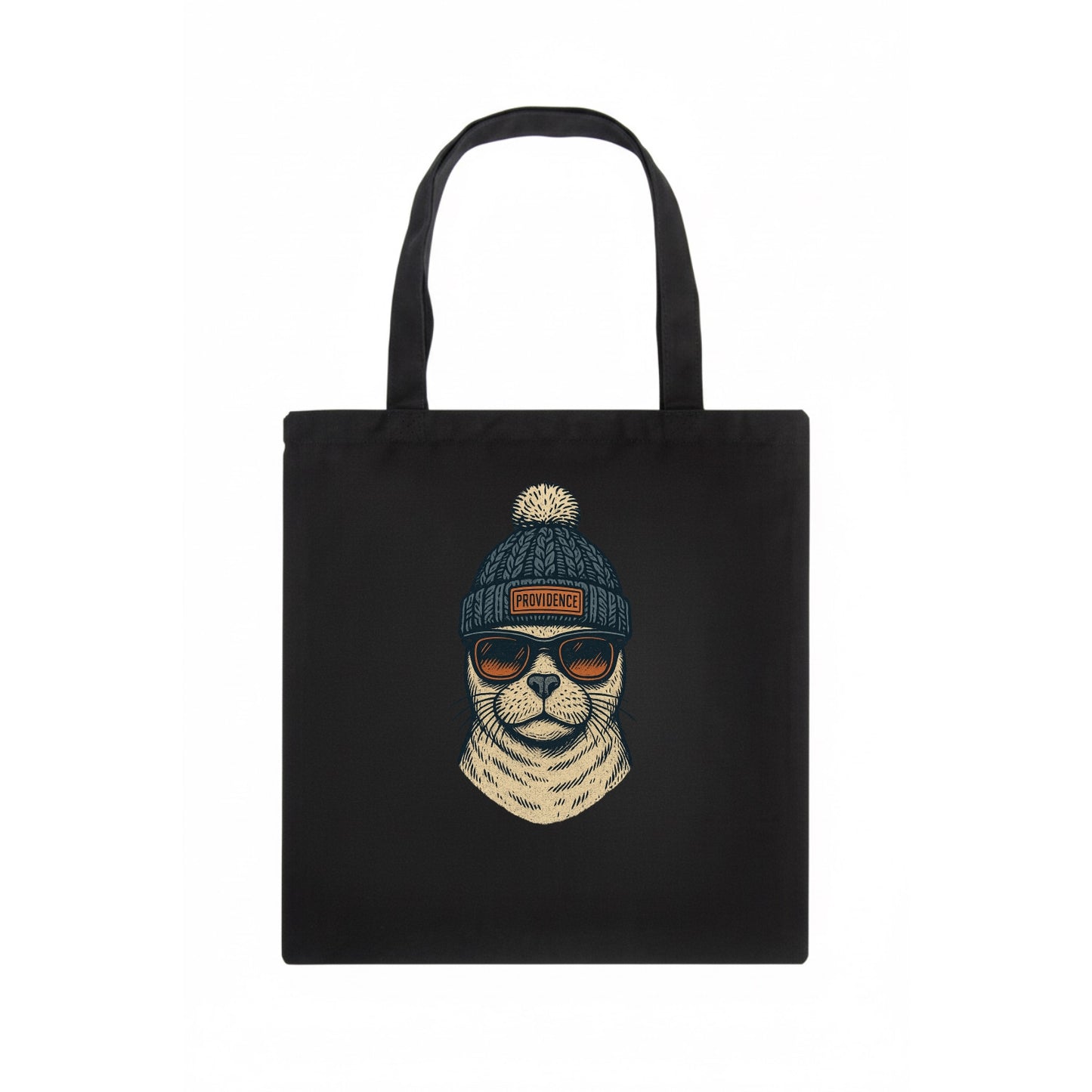 Rhode Island Harbor Seal wearing Providence beanie with pom pom and wayfarer sunglasses - Tote Bag - dark