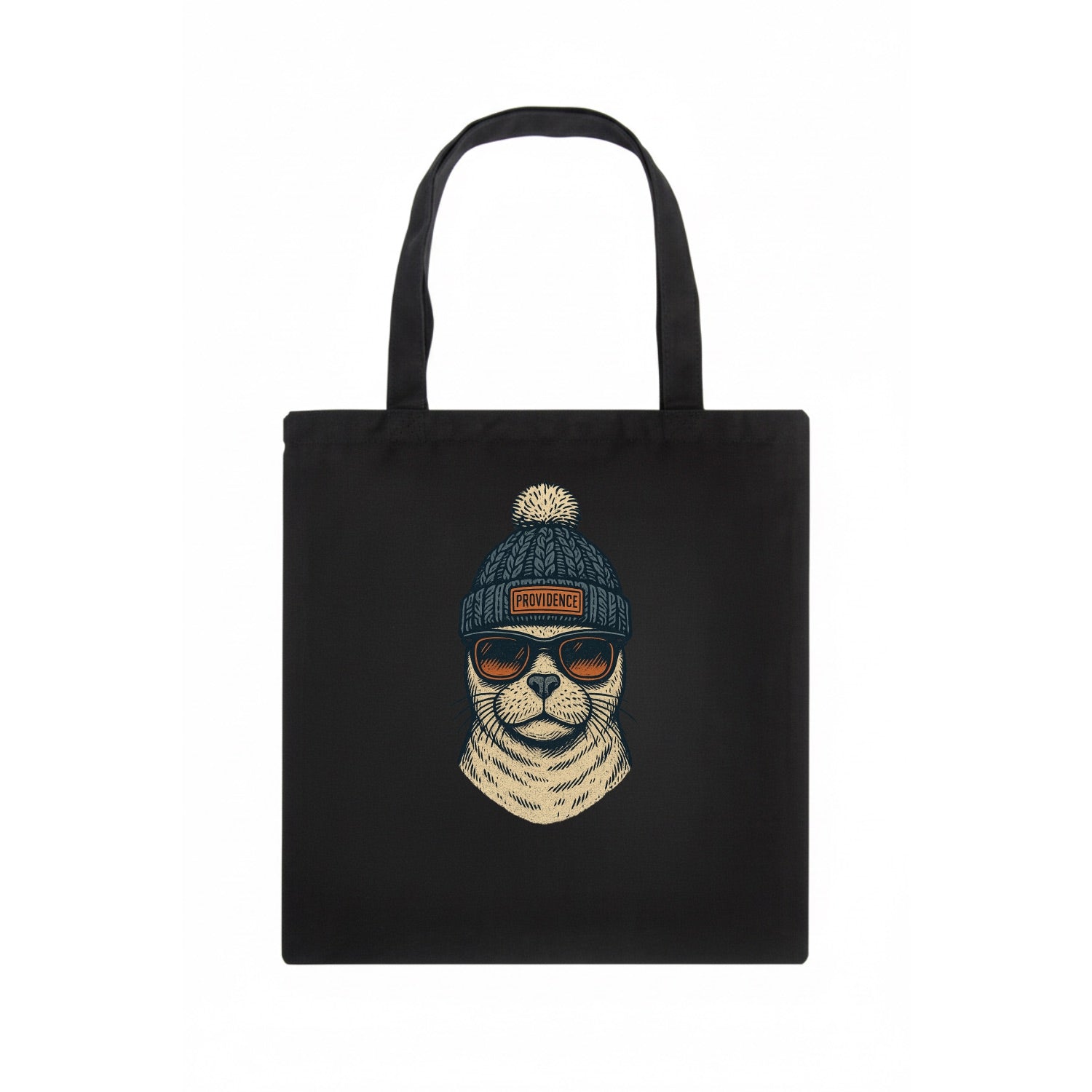 Rhode Island Harbor Seal wearing Providence beanie with pom pom and wayfarer sunglasses - Tote Bag - dark