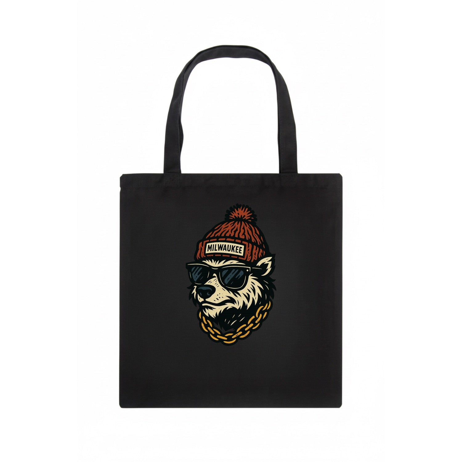 Milwaukee Badger wearing Milwaukee beanie with pom pom and wayfarer sunglasses - Tote Bag - dark