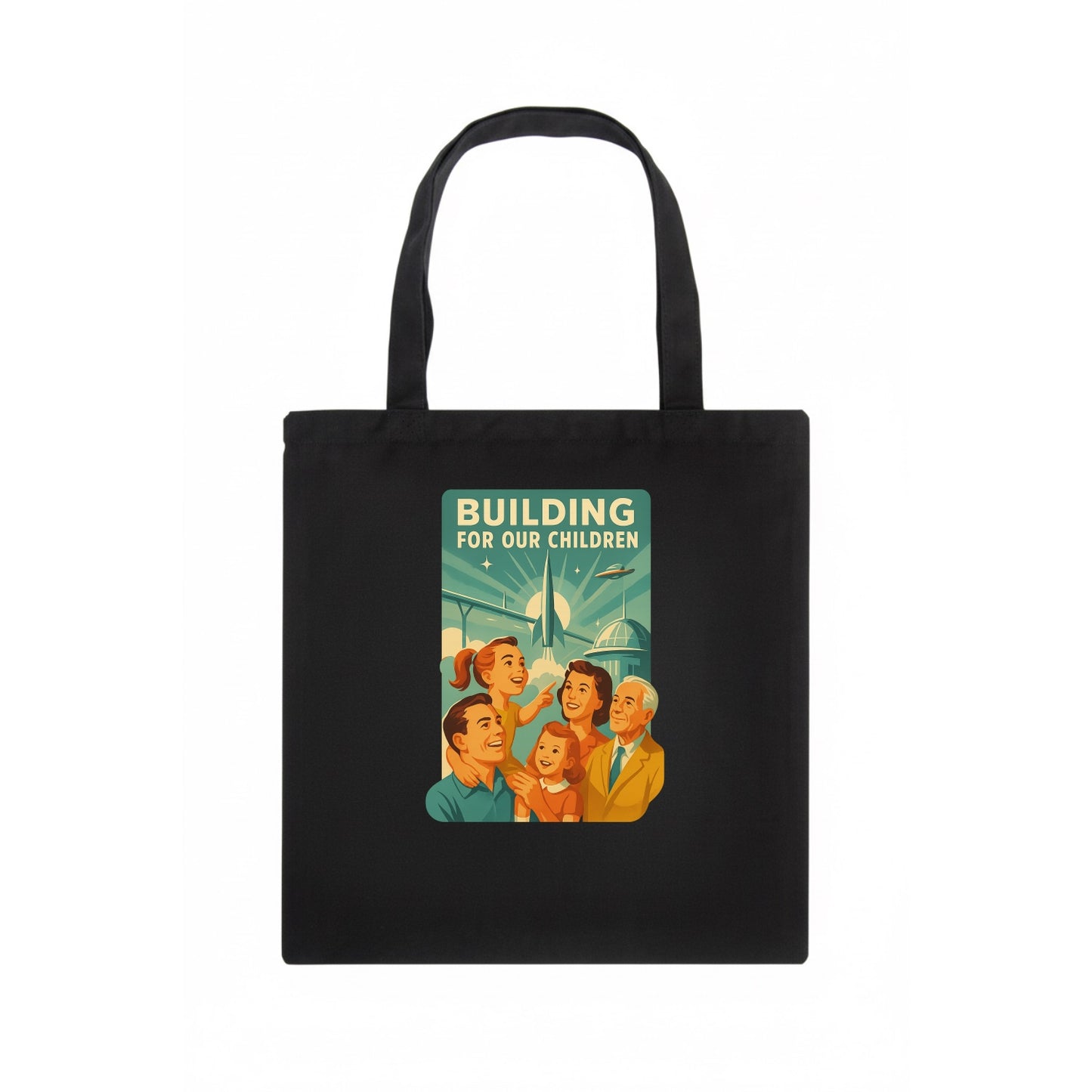 Multiple generations celebrating progress together - "Building for Our Children" - - Tote Bag - dark