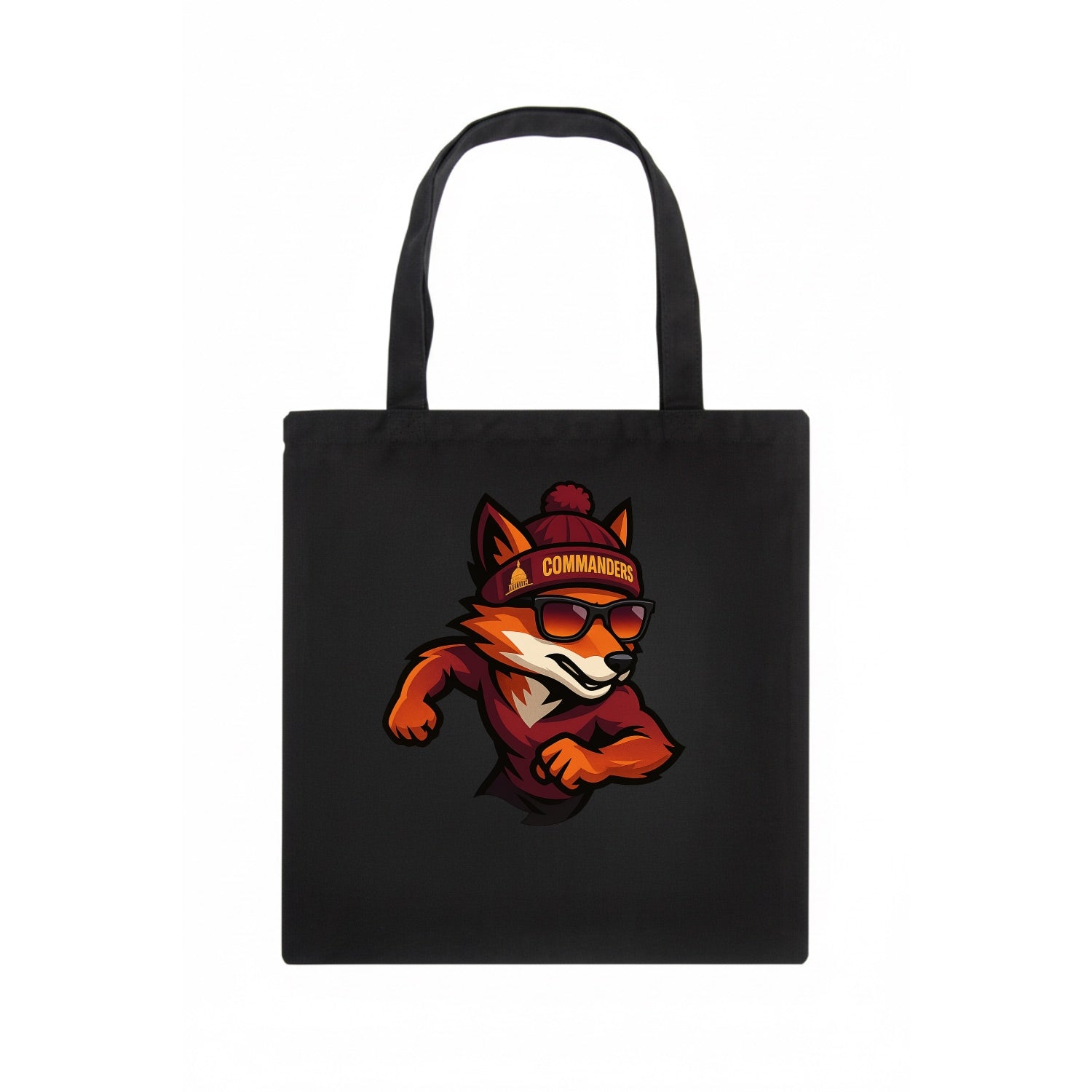 Washington Fox wearing Commanders beanie with Capitol patch and wayfarer sunglasses - Tote Bag - dark