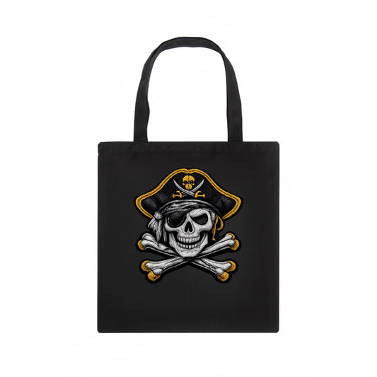 PIRATE SKULL - Jolly Roger skull in black and white , pirate - Tote Bag - dark
