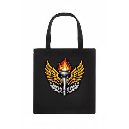 Embroidered patch design - TRACK AND FIELD TORCH - Olympic style torch with wings in - Tote Bag - dark