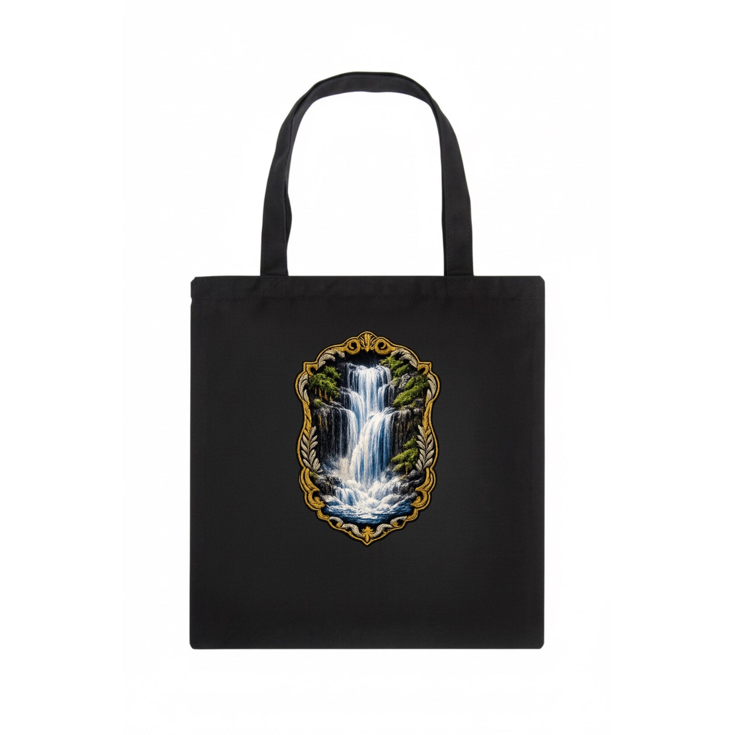 WATERFALL CASCADE - falling water with mist in blue and white , nature wonder - Tote Bag - dark