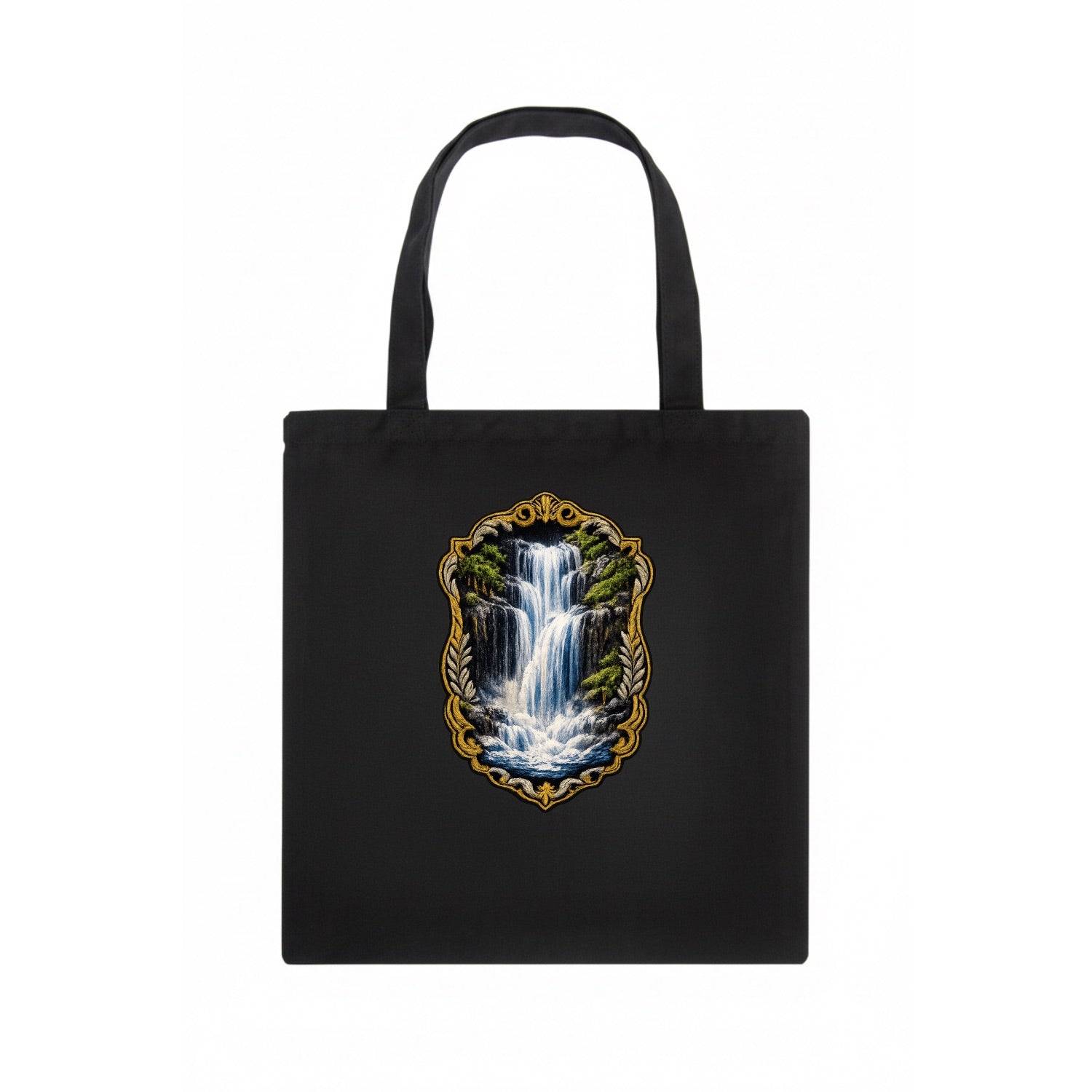 WATERFALL CASCADE - falling water with mist in blue and white , nature wonder - Tote Bag - dark
