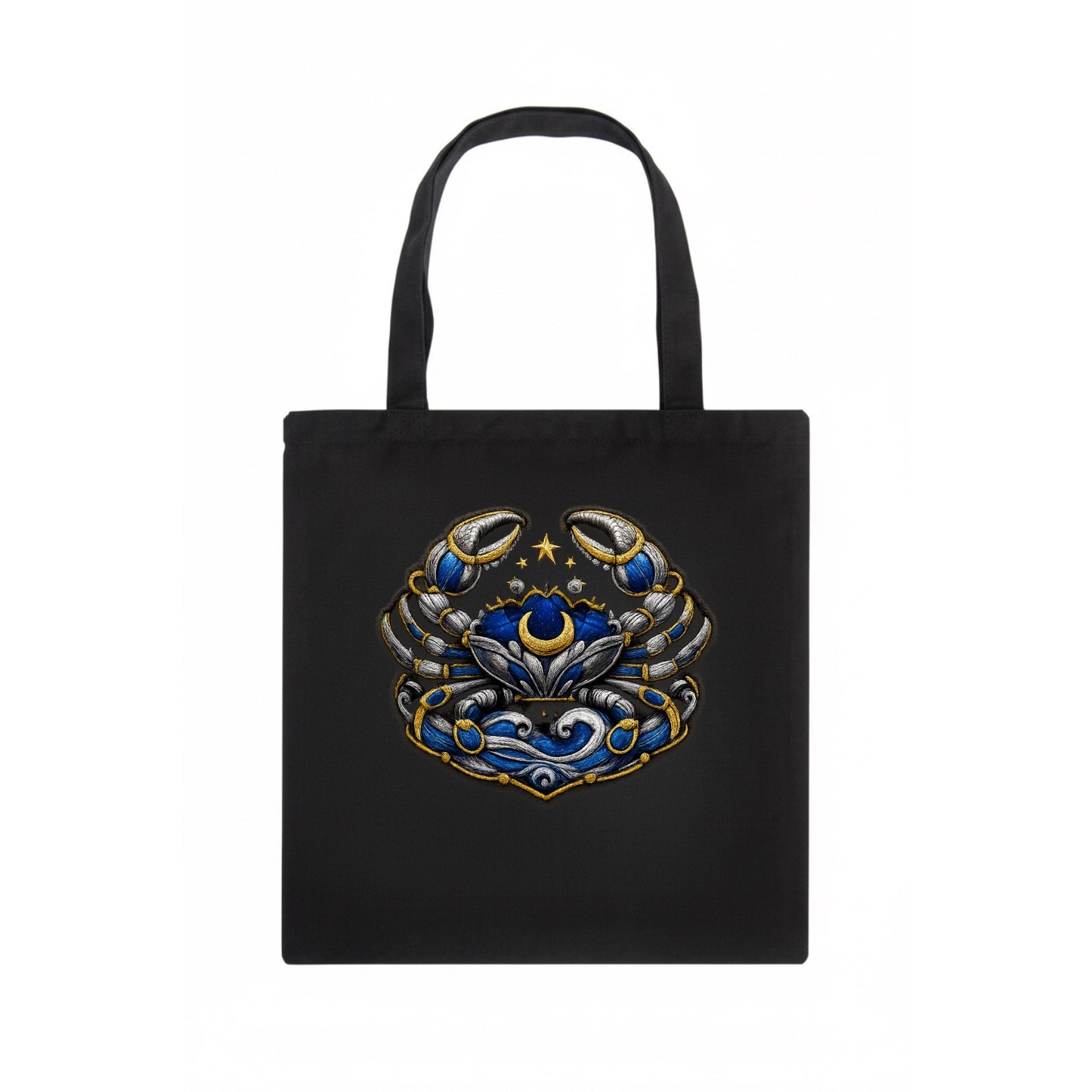 CANCER CRAB - protective crab in silver and blue , water sign - Tote Bag - dark