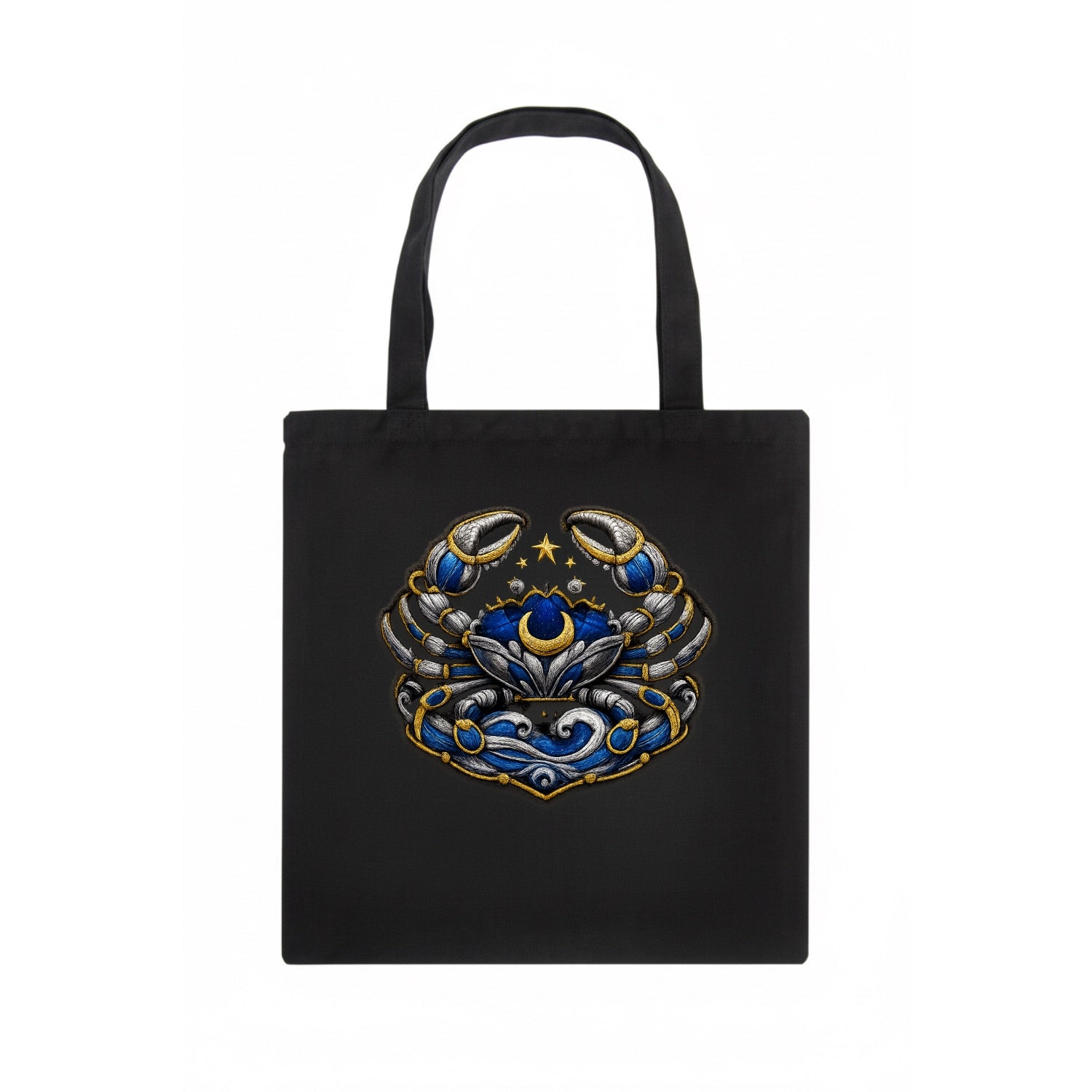 CANCER CRAB - protective crab in silver and blue , water sign - Tote Bag - dark