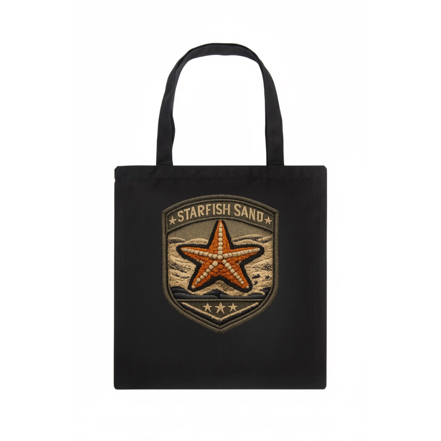 STARFISH SAND - sea star in orange and tan , beachcomber - Tote Bag - dark