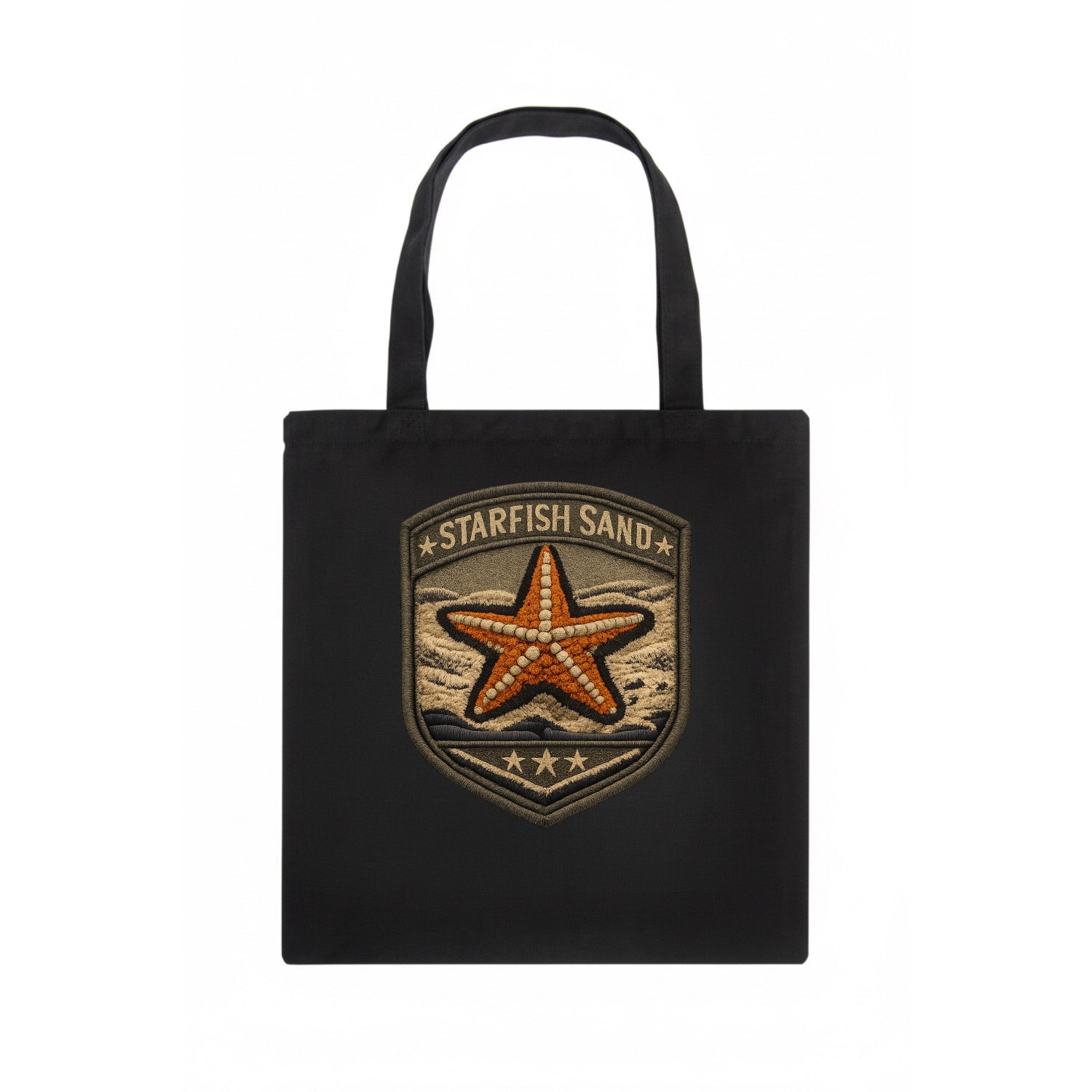 STARFISH SAND - sea star in orange and tan , beachcomber - Tote Bag - dark