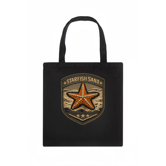 STARFISH SAND - sea star in orange and tan , beachcomber - Tote Bag - dark
