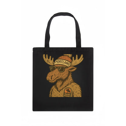 Maine Moose wearing Portland beanie with pom pom and wayfarer sunglasses - Tote Bag - dark