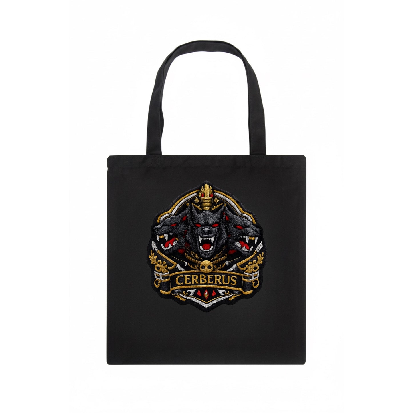 CERBERUS THREE HEADS - triple hound in black and red , underworld - Tote Bag - dark