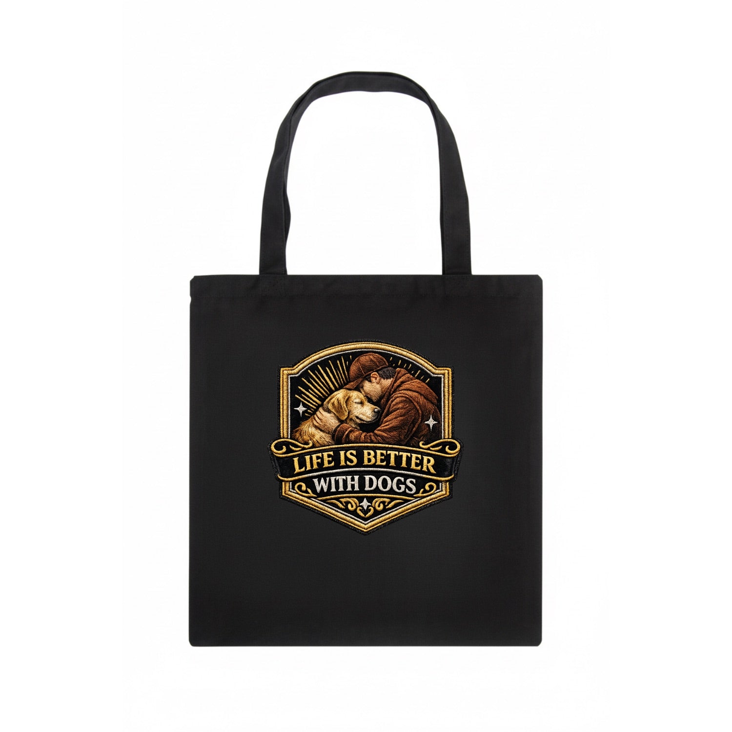 LIFE IS BETTER WITH DOGS - dog and human in brown , dog lover - Tote Bag - dark