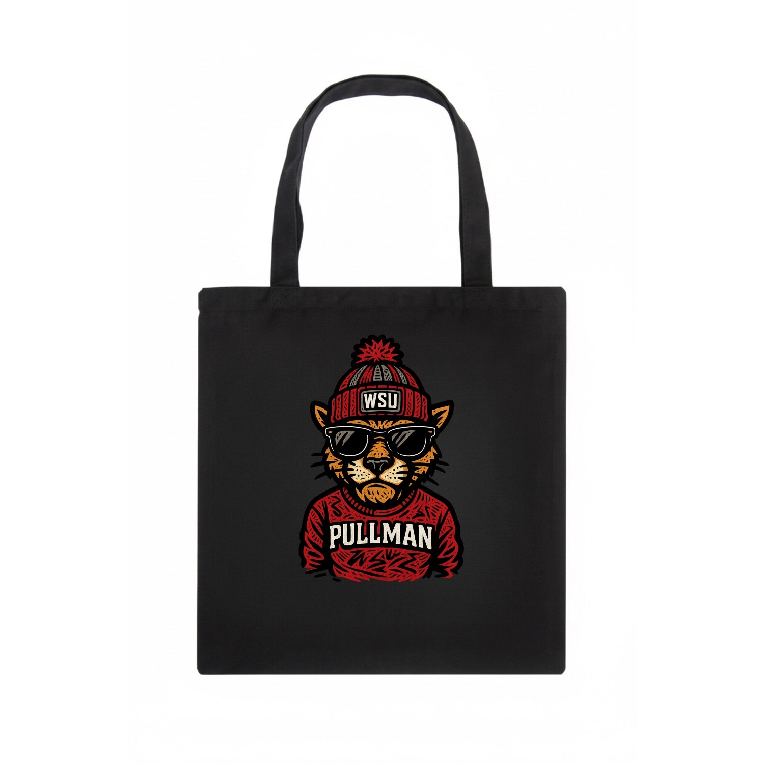 Pullman Cougar wearing Washington State beanie with WSU patch - Tote Bag - dark