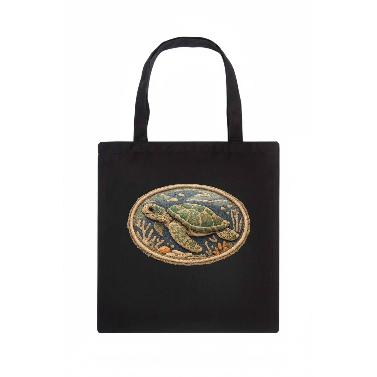 SEA TURTLE - swimming turtle in green and blue , ocean life - Tote Bag - dark