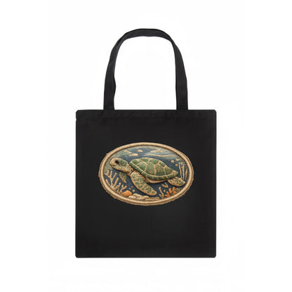 SEA TURTLE - swimming turtle in green and blue , ocean life - Tote Bag - dark