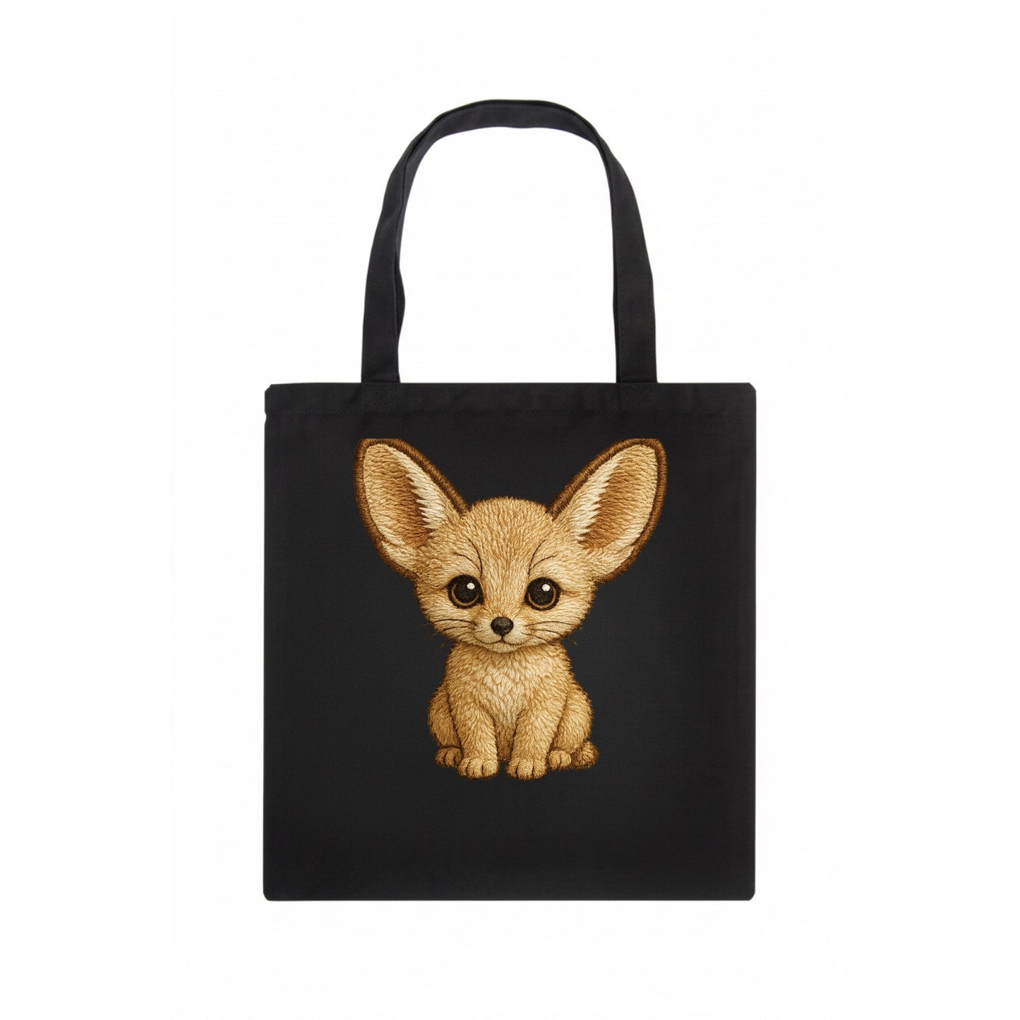 Baby Fennec Fox - huge ears, cream fur, large dark eyes, front-facing, desert baby - Tote Bag - dark