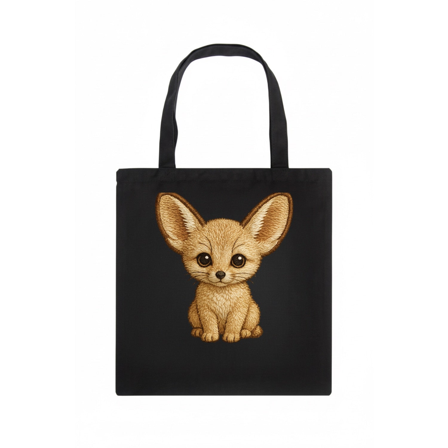 Baby Fennec Fox - huge ears, cream fur, large dark eyes, front-facing, desert baby - Tote Bag - dark