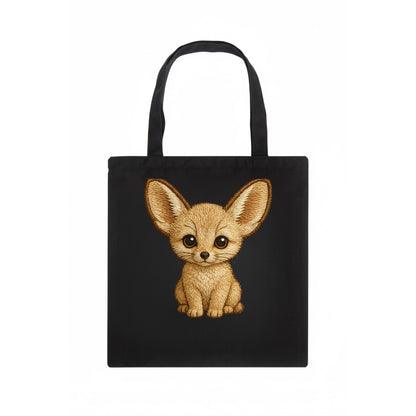 Baby Fennec Fox - huge ears, cream fur, large dark eyes, front-facing, desert baby - Tote Bag - dark