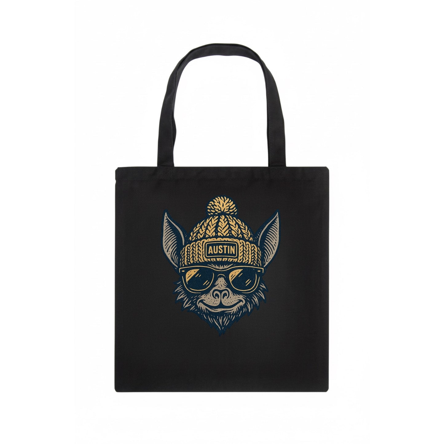 Austin Bat wearing Austin beanie with pom pom and wayfarer sunglasses - Tote Bag - dark