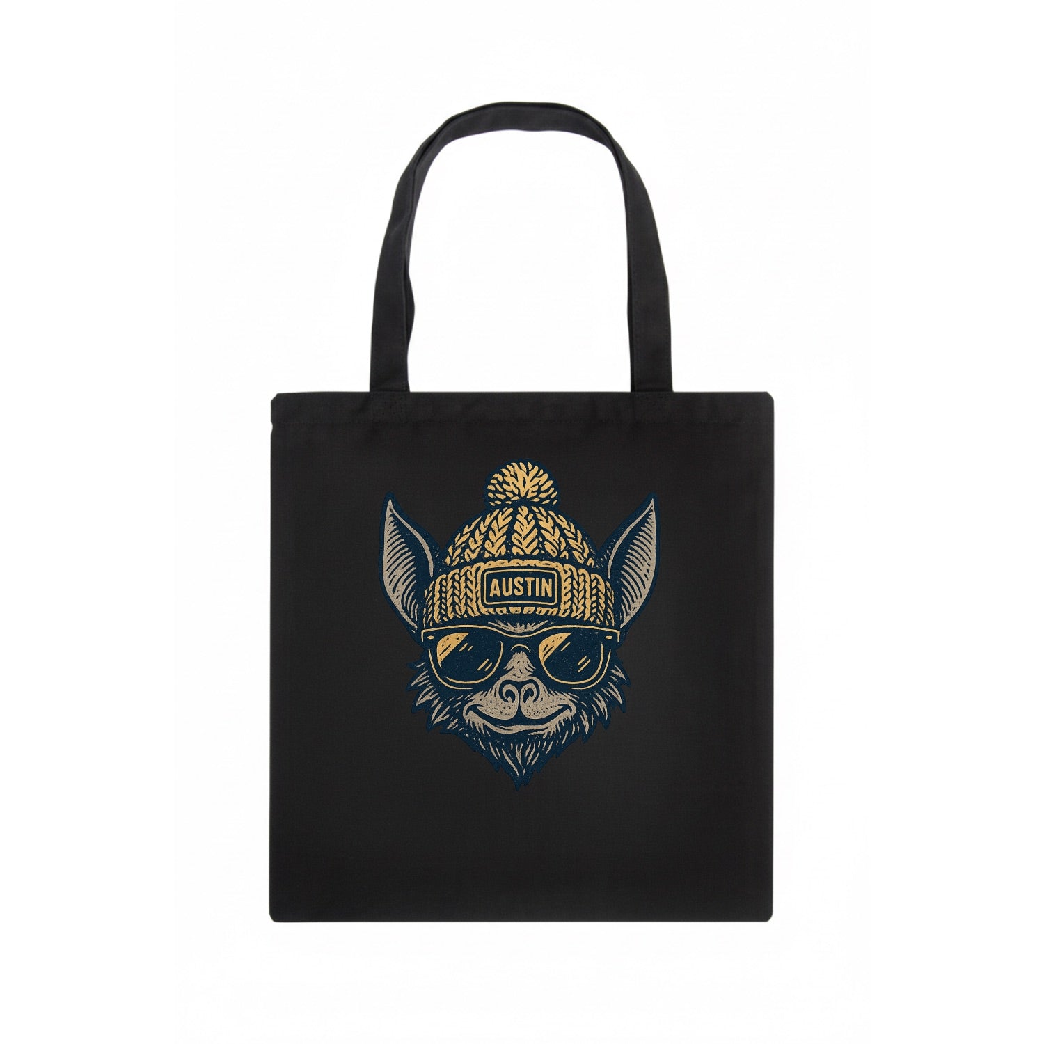 Austin Bat wearing Austin beanie with pom pom and wayfarer sunglasses - Tote Bag - dark