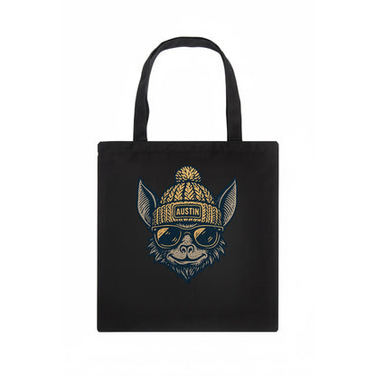 Austin Bat wearing Austin beanie with pom pom and wayfarer sunglasses - Tote Bag - dark
