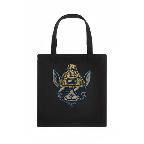 Austin Bat wearing Austin beanie with pom pom and wayfarer sunglasses - Tote Bag