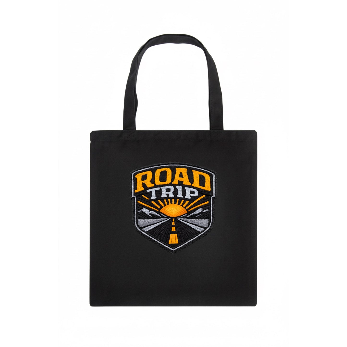 ROAD TRIP - highway and sun in orange and gray , open road - Tote Bag - dark