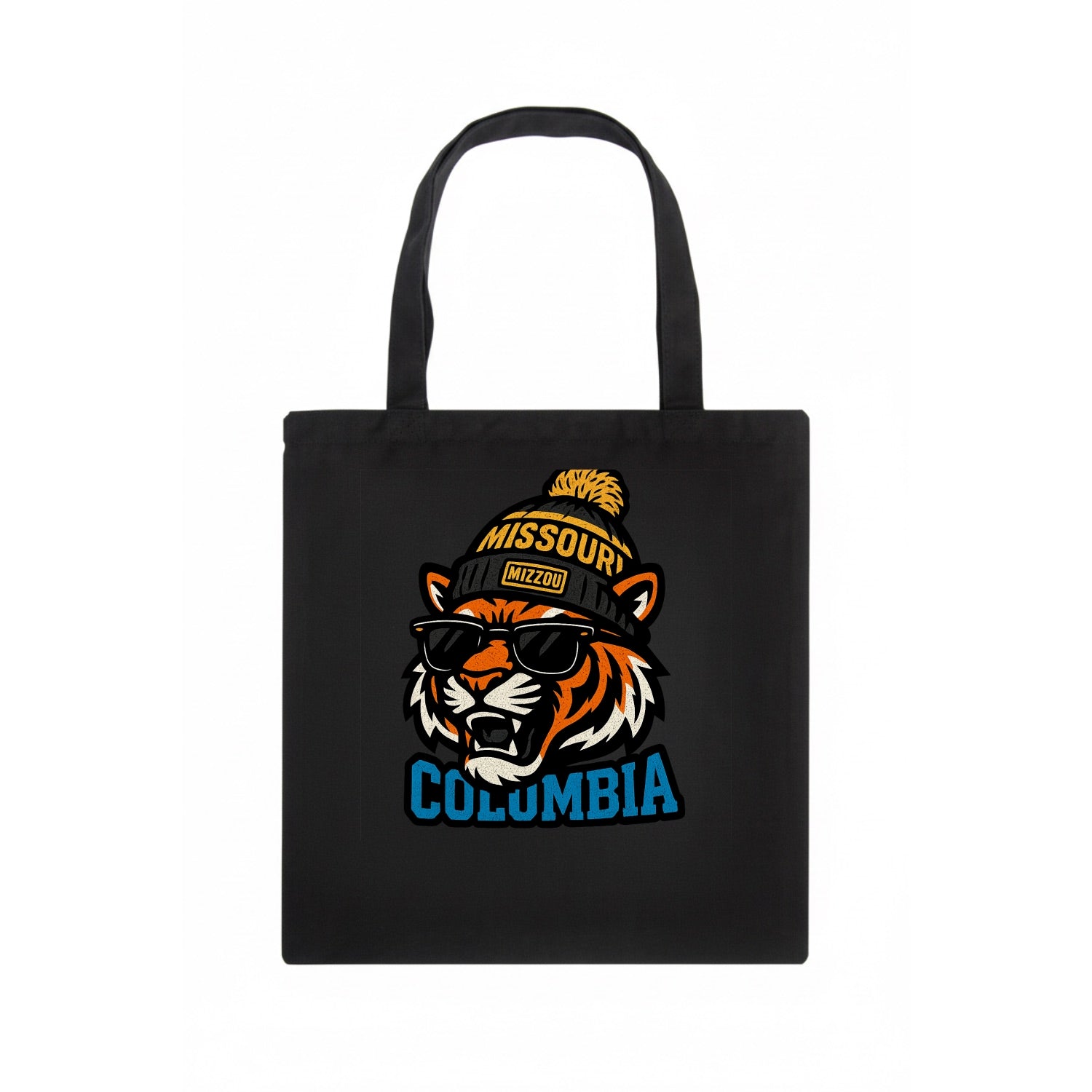 Columbia Tiger wearing Missouri beanie with Mizzou patch - Tote Bag - dark