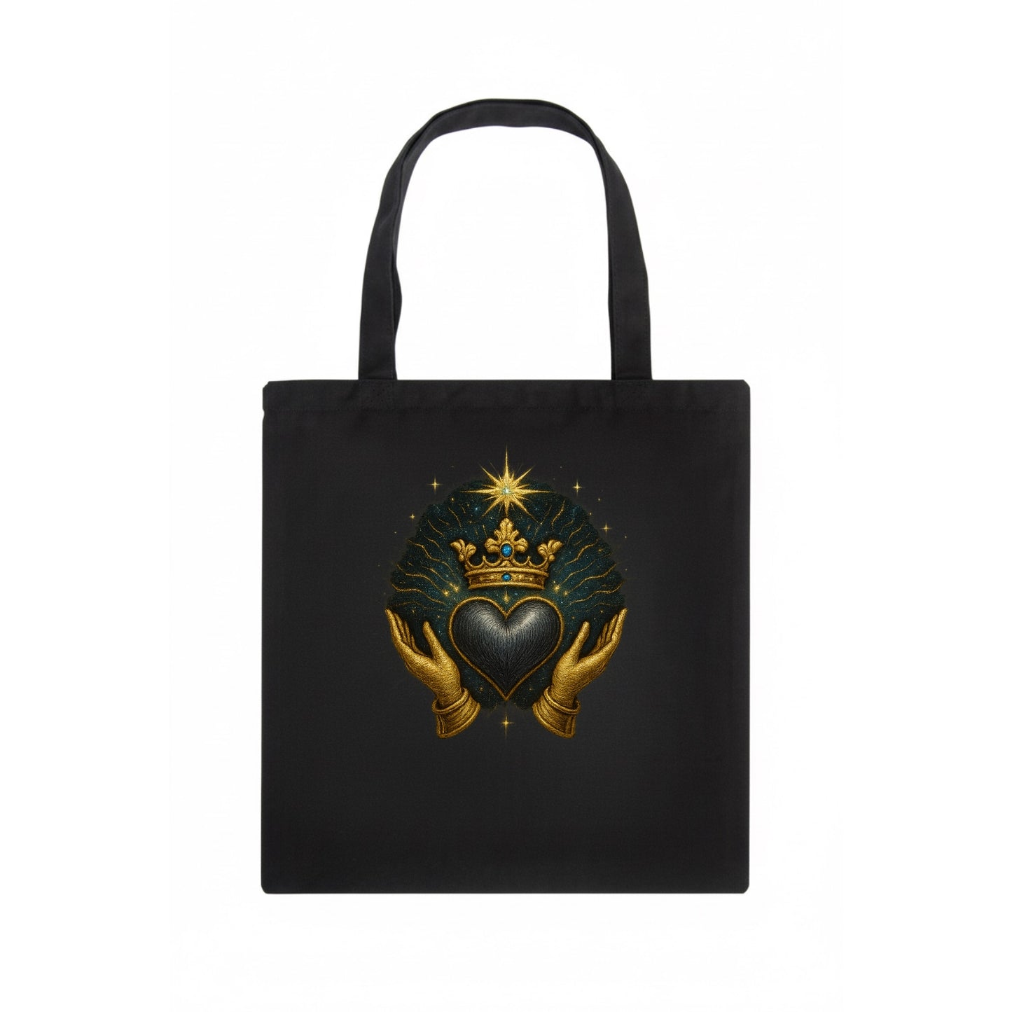Pearl-studded tiara atop a satin-gunmetal heart supported by elegant opera-glove hands. - Tote Bag - dark