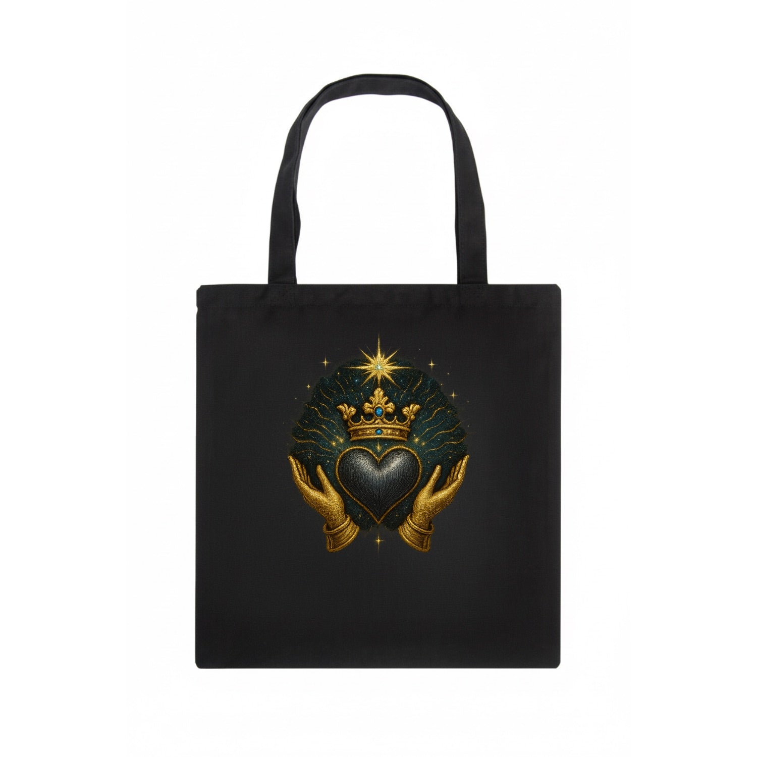 Pearl-studded tiara atop a satin-gunmetal heart supported by elegant opera-glove hands. - Tote Bag - dark