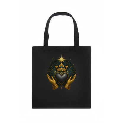 Pearl-studded tiara atop a satin-gunmetal heart supported by elegant opera-glove hands. - Tote Bag - dark