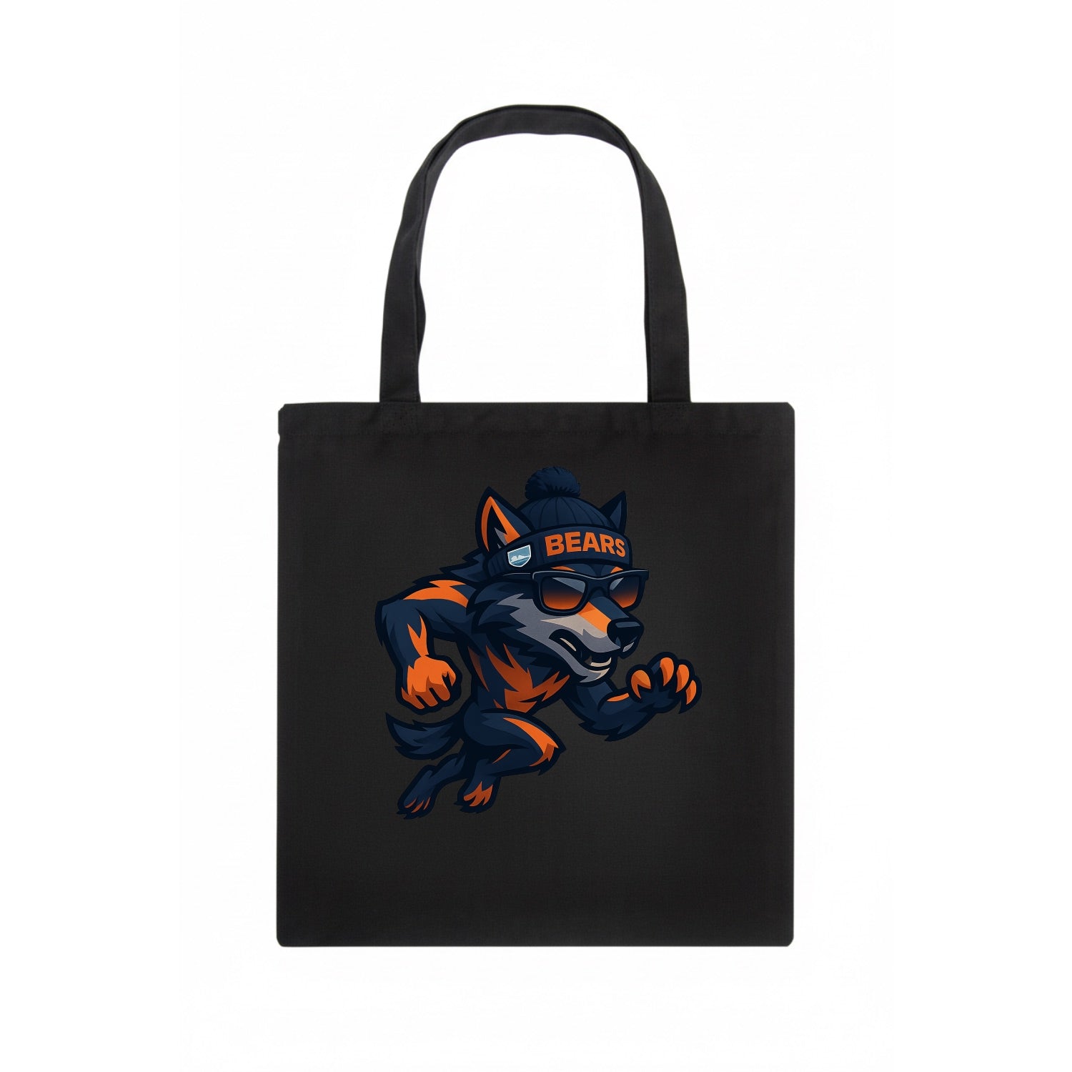 Chicago Wolf wearing Bears beanie with Lake Michigan patch and wayfarer sunglasses - Tote Bag - dark
